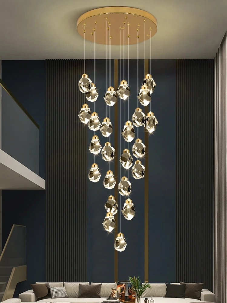 

led copper living room duplex villa stairwell Light luxury restaurant Upscale hotel loft apartment Crystal chandelier