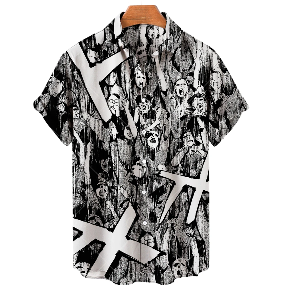 

2022 Hawaiian Shirt 3d Anime Horror Print Short Sleeve Men's Shirt Cool Top Camicias Vintage Print Unisex Shirts 5xl