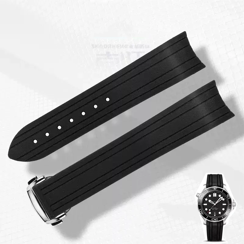 Фото Резиновый силиконовый ремешок для часов с изогнутым концом 20 мм для Omega для Seamaster 300, водонепроницаемый ремень на запястье для мужчин и женщин, браслет, аксессуары для часов №1