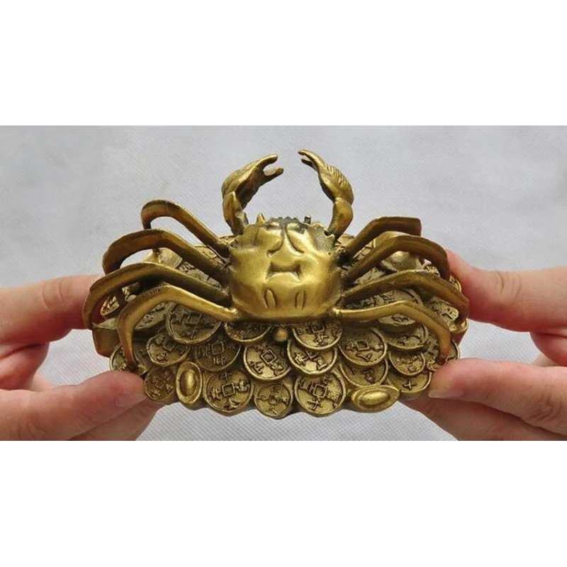 

Chinese Brass Copper Hand Carved Ingot Money Crab Crab Statue