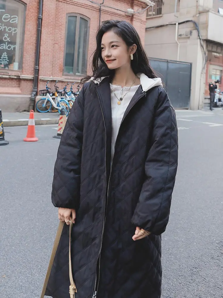 Vielleicht 2022 Cotton Down Jacket Women Winter Long Thick Spliced Hooded Coat Female Warm Loose Parkas For Women Winter Clothes