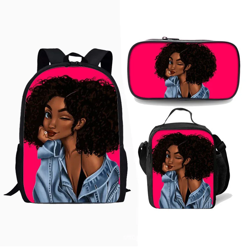 

Fashion Trendy black girl African girl 3D Print 3pcs/Set pupil School Bags Laptop Daypack Backpack Lunch bag Pencil Case