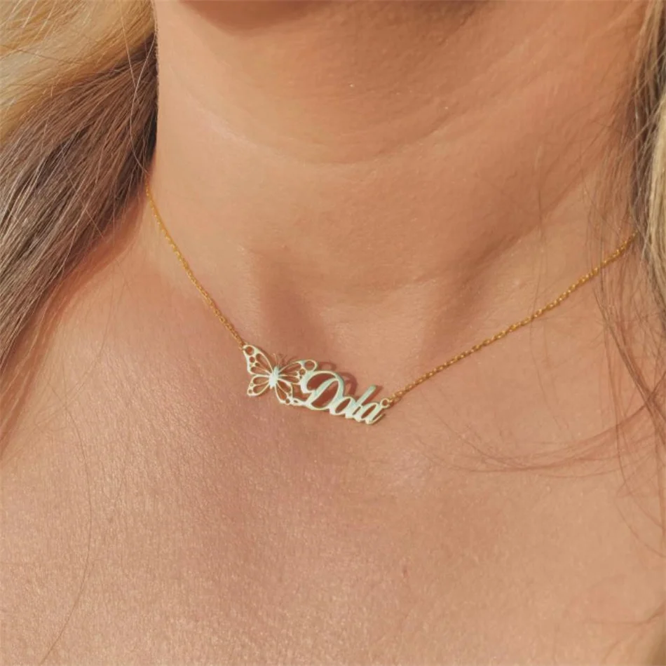 

Butterfly Necklace Custom Name Necklace Stainless Steel Jewelry Letter Necklace Couple Nameplate Pendant Gifts For Women Mom