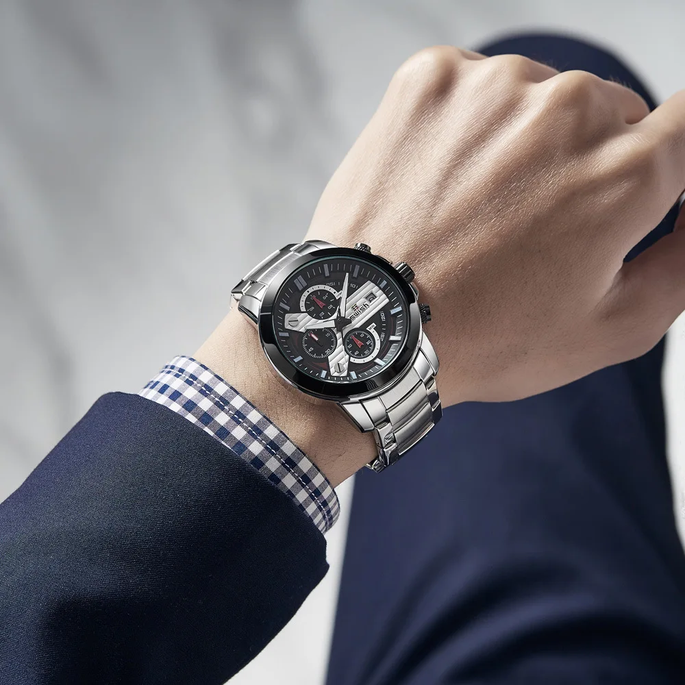 2023 Popular European and American multi-functional calendar sports waterproof steel belt men's watch quartz watch