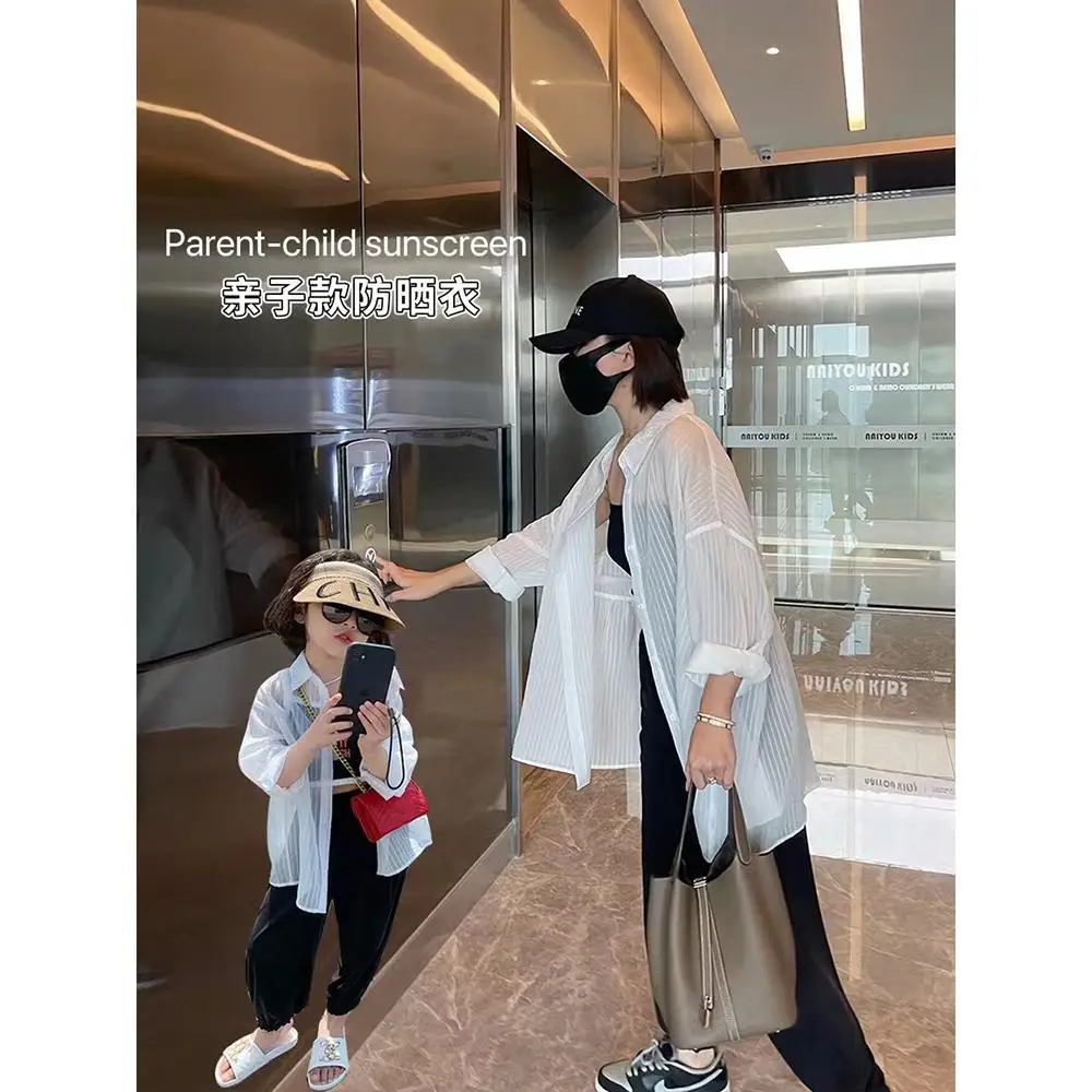 

Mother and Daughter Equal Sunscreen Shirt Family Matching Clothes Korean Baby Girl Coat Fashion Women’s Summer New Long Top