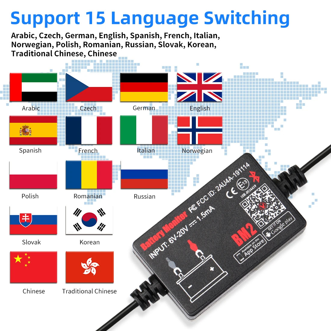 Прибор для диагностики свинцово-кислотных аккумуляторов QUICKLYNKS BM2 12 В