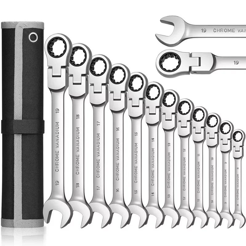 

Combination Ratcheting Wrench Set,Chrome Vanadium Steel Flex-Head Key Set Spanner with Metric 72-Tooth Box End Universal Wrench