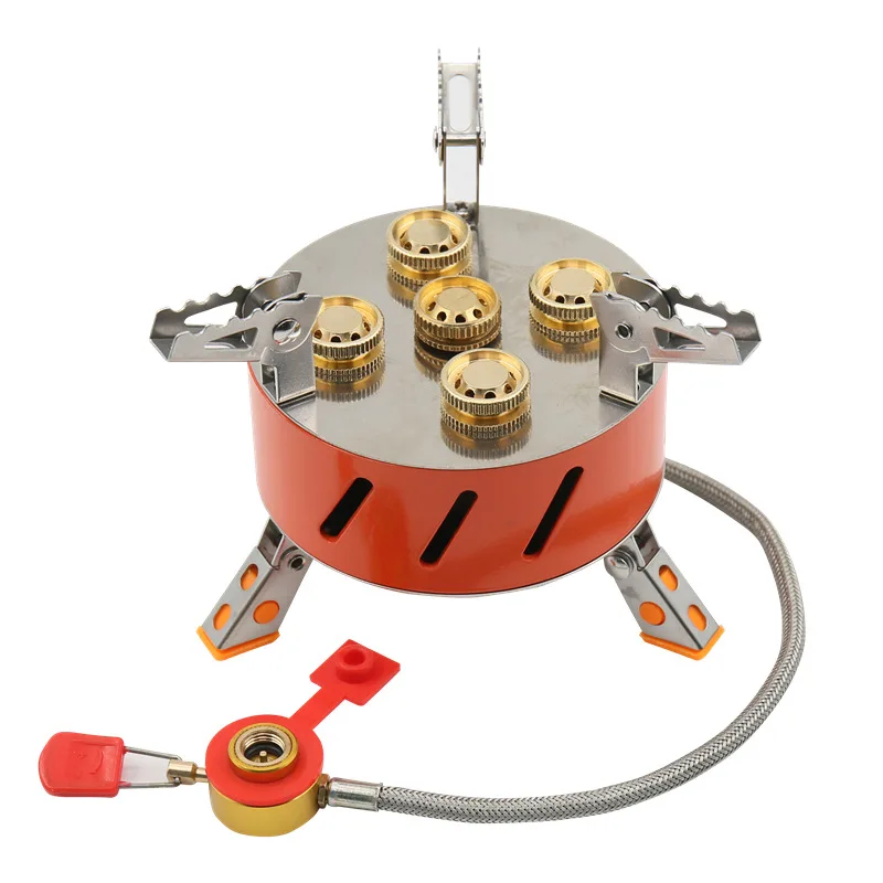 New 5-head Outdoor Stove Camping Gas Stove 15800W High-power Gas Burner Suitable For Home Self-driving Hiking Backpackers