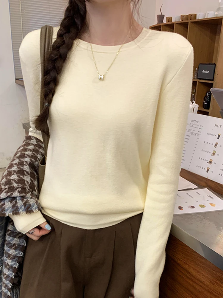 Простой базовый модный уличный женский пуловер осенний новый однотонный тонкий