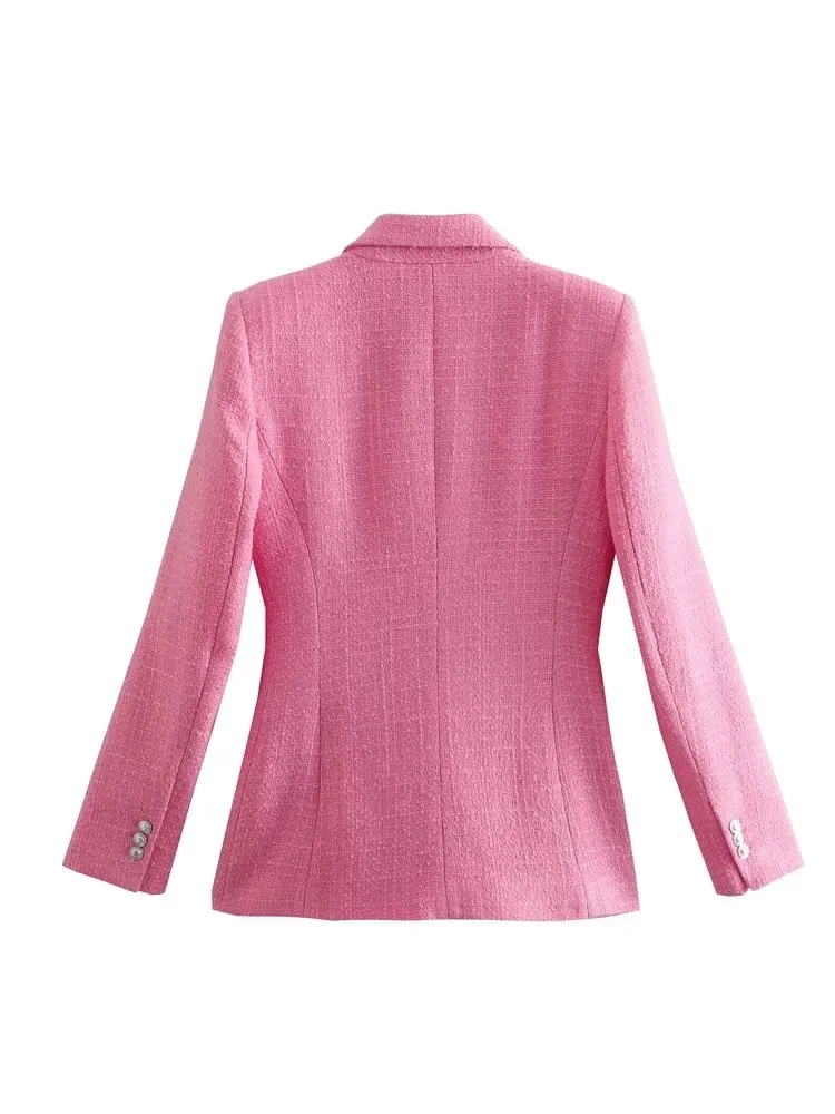 Maxdutti Retro Texture Pink Color Double Breasted Casual Blazers Women England Style Fashion Jacket