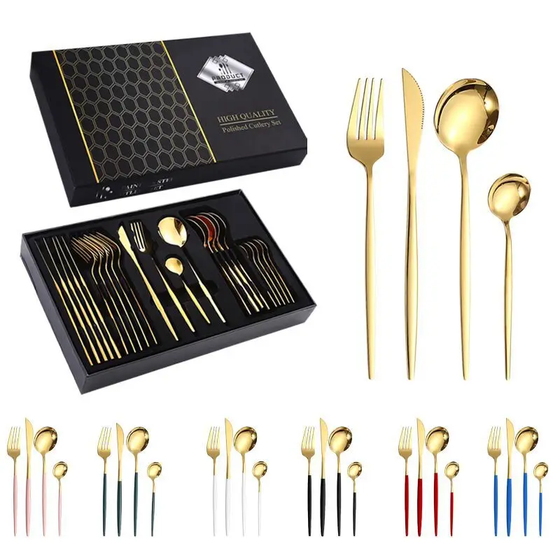 

Набор столовых приборов из нержавеющей стали с черной ручкой, 24 шт.