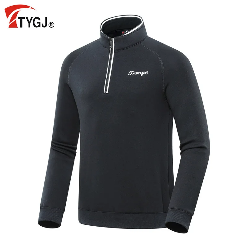 

Golf Apparel Men's Long Sleeve T-Shirt Autumn and Winter Clothes Plush Warm Zipper Stand Up Collar Sports Coat