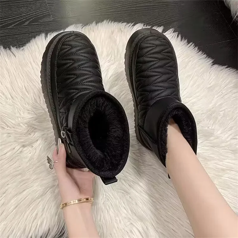 

Lovely winter plus velvet warm boots with simple thick bottom waterproof table handmade custom fur one boot women's 36-40