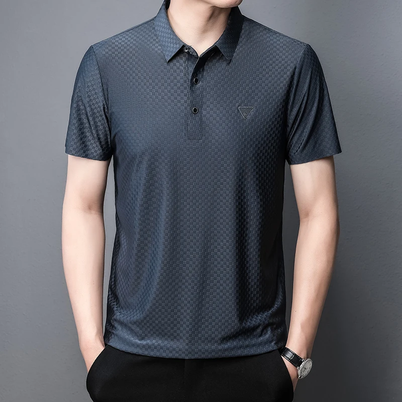 High End Luxury Business Male Polo Shirt Designer Tshirts Short Sleeve Logo Lapel Classic Summer Cool Top Soft Lattice Fashion