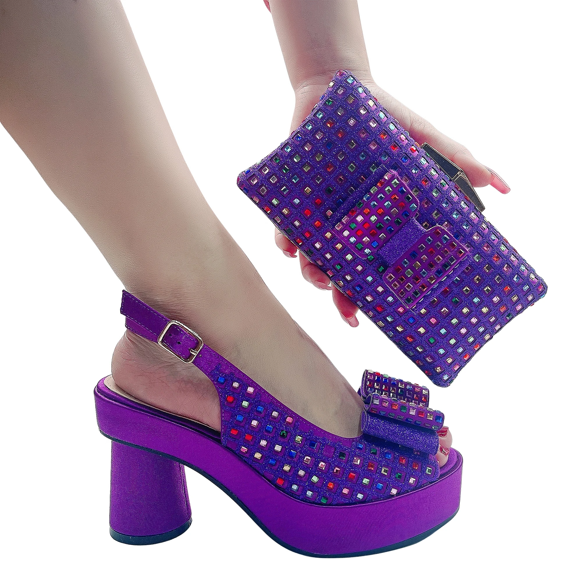 Wedding Shoe and Purse for Bride Matching Shoes and Bags High Quality Glitter Nigerian Party Shoe Platform Sandals Clutch Purse