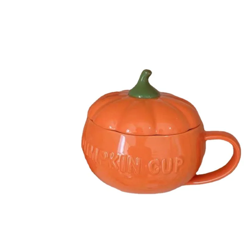 

Cartoon Cute Mug Cup Creative Ceramic Pumpkin Cup with Lid Breakfast Dessert Soup Cup Oatmeal Cup Kupa Bardak Student Water Cup