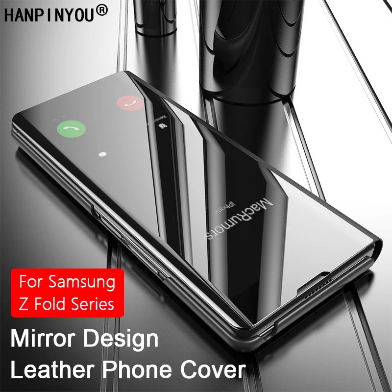 Luxury Smart Transparent Makeup Mirror Leather Phone Cover For Samsung Galaxy Z Fold3 Fold4 Fold 3 2 5G Screen Protector Case