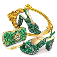 fashionable italian women shoes matching bag in green color mature african ladies comfortable heels sandals for party