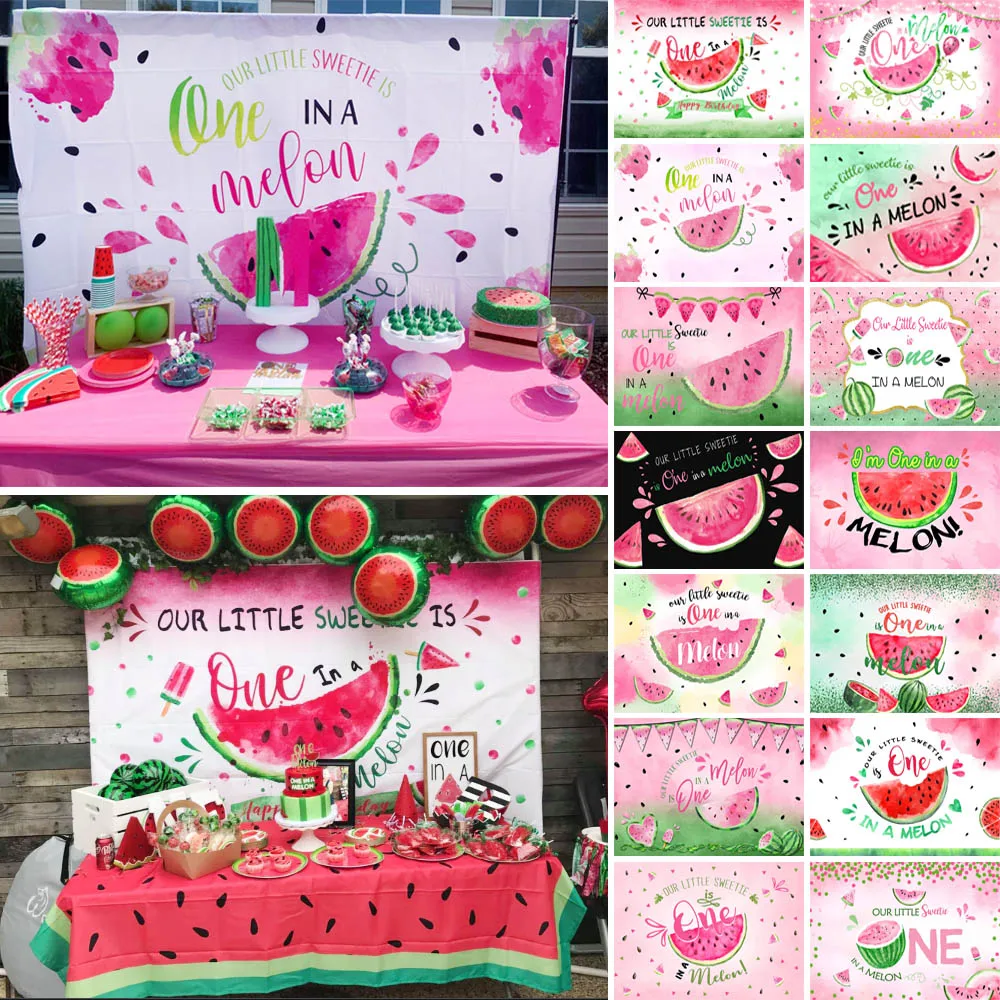 

Mocsicka Summer Sweet Fruit Watermelon Backdrop One in a Melon 1st Birthday Party Banner Decorative Props Background Photo Booth