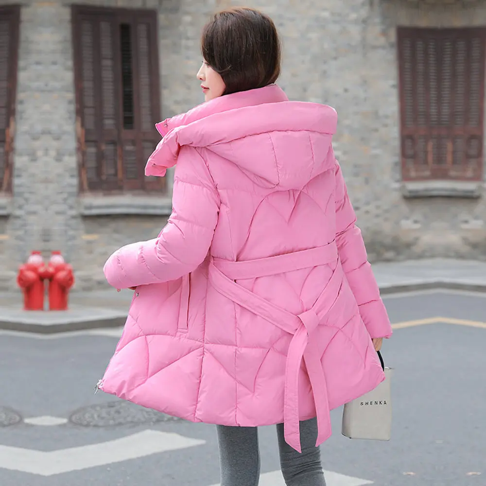 PinkyIsBlack 2023 New Winter Women Down Cotton Padded Coat Thick Warm Long Sleeve Hooded Puffer Jacket With Belt Snow Parkas