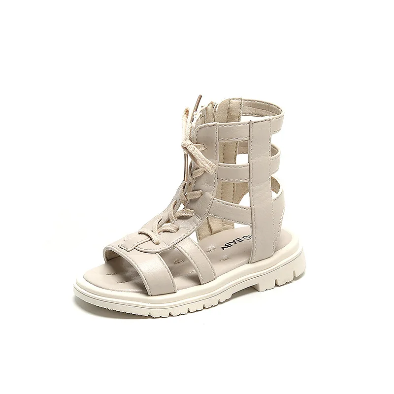

New 2023 Summer Girls Gladiator Sandals Rome Style Kids High Sandals For Girl Side Zip Toddler Platform Sandals Size 22-31