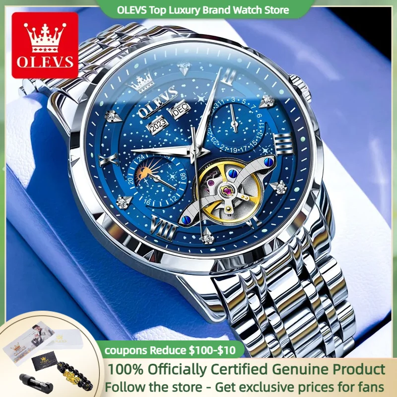 Мужские Водонепроницаемые многофункциональные часы-хронограф OLEVS синее
