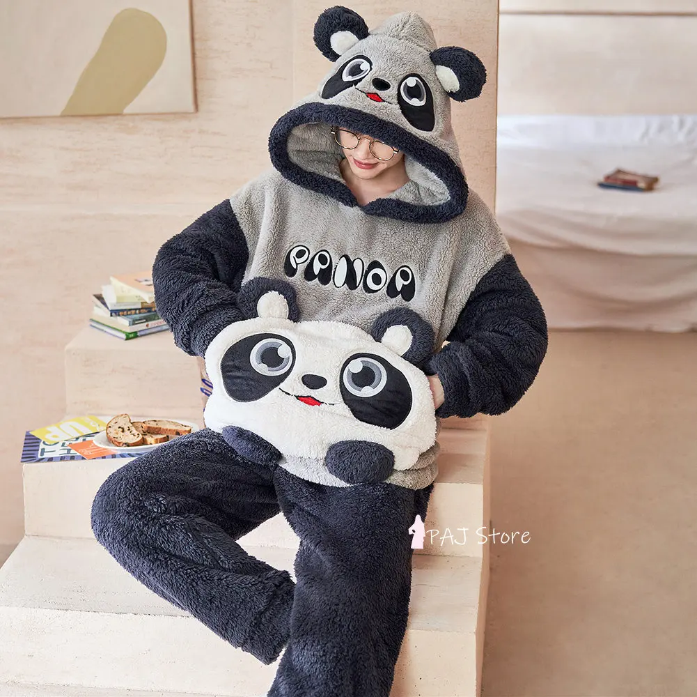 Winter Pajamas for Men 2022 Flannel Large Size 5XL Thick Warm Cartoon Nightwear Kigurumi Adult with Hood Men Pajamas Lounge Set