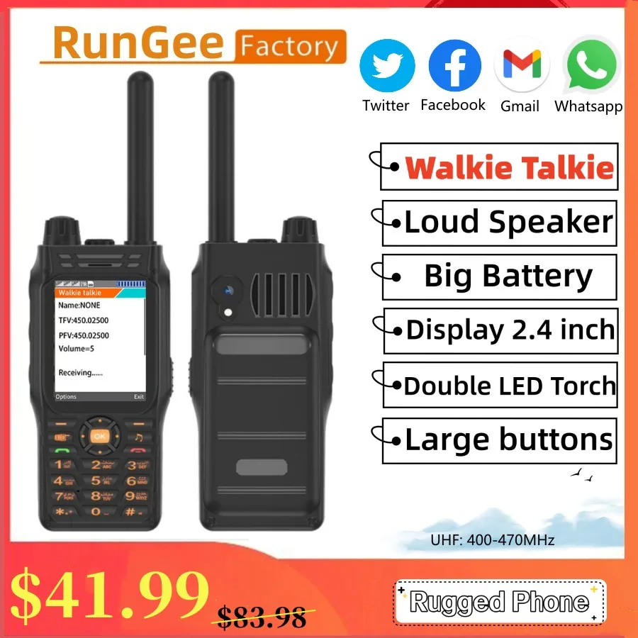Rungee Walkie Talkie Mobile Phone UHF 400-470MHz Power Bank 3 SIM Card Speed Dial Auto Record Call Magic Voice Cellphone