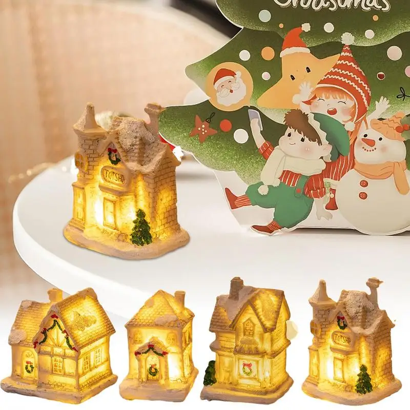 

Christmas Glowing Ornaments Simple and Elegant LED Lighted Resin Winter Houses Creative Festive Christmas House for Home Decor