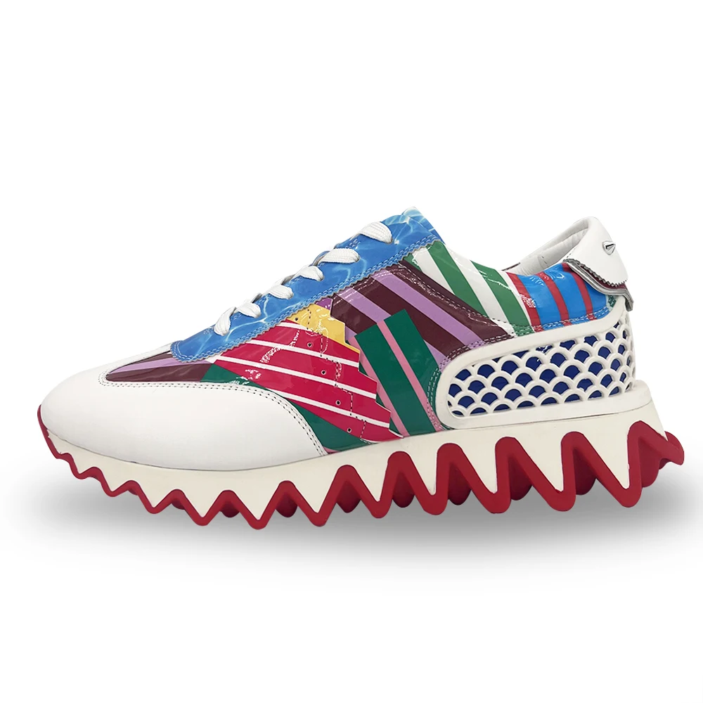 

Luxury Rivet Designer Casual Shoes Calfskin Graffiti Leather Thick Red Bottom Sneakers Women Men Platform Sport Shoes Trainers