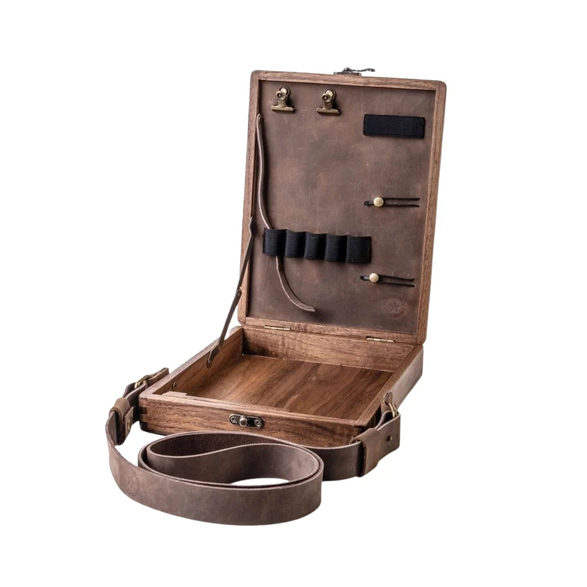 

Writer Messenger Wooden Box Storage Writers Pen Artist Brush Retro Decorative Portable Shoulder Bag for Outdoor Painting
