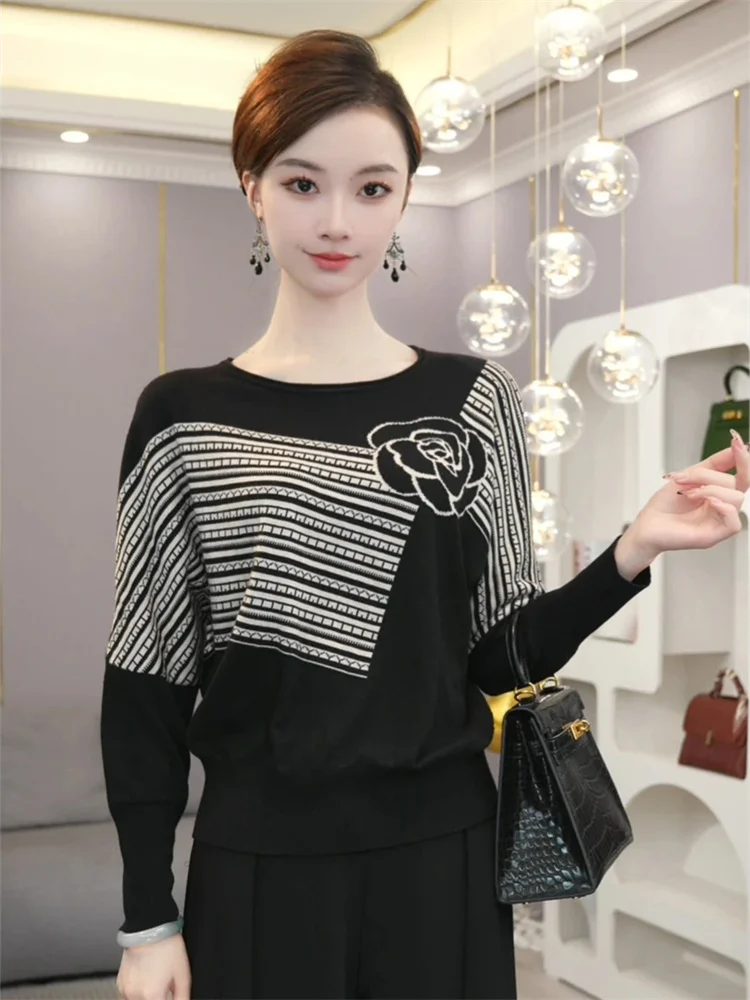 2024 Autumn and Winter New Black Bottoming Shirt Women's sweater Idle Sle Can Be Worn outside Knit Temperament Inner wear Top