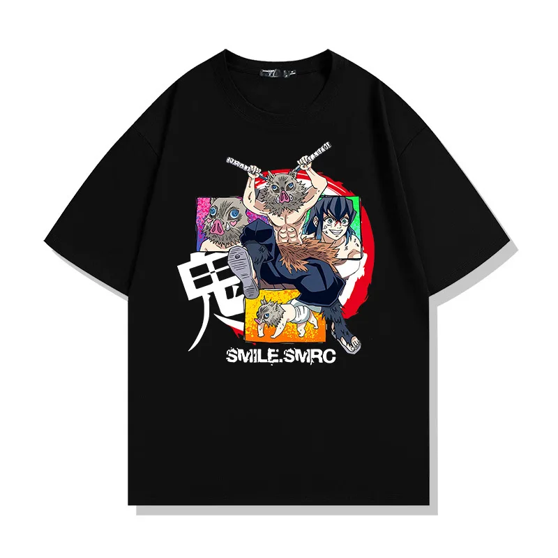 

Casual T-shirt Men Clothing Y2k Black White Summer Short Sleeves Anime Demon Slayer Print Tshirts Street Harajuku Top Women Tees