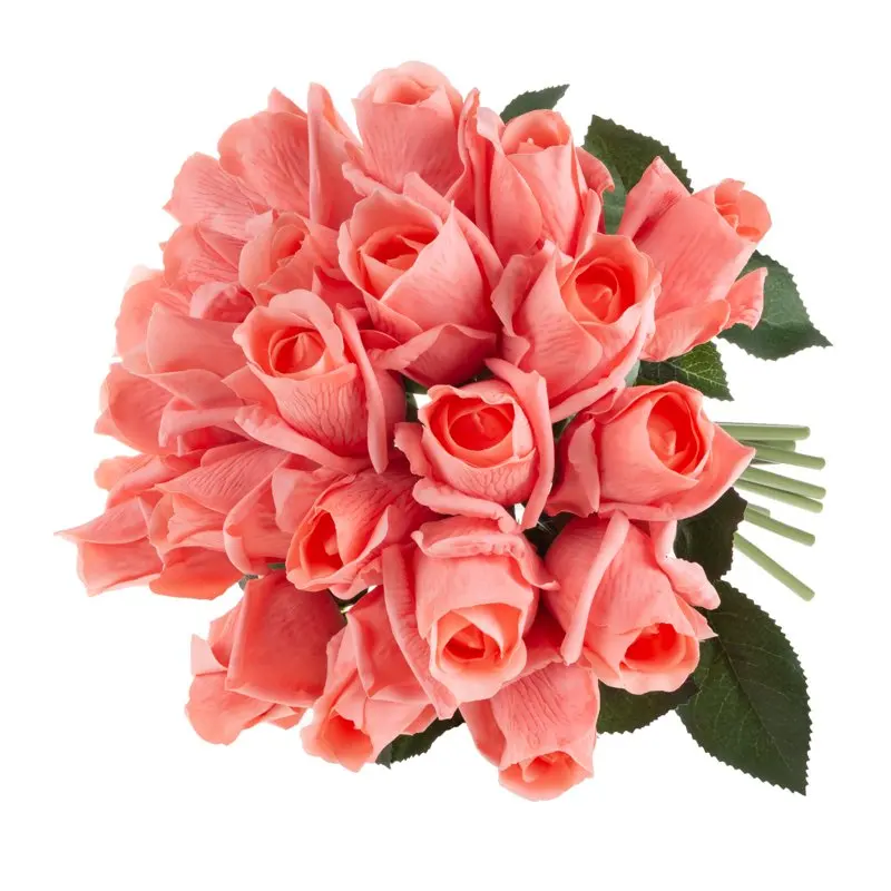 

Artificial Rose Bud Bouquet Â– 24-Piece Faux Flowers (Coral)