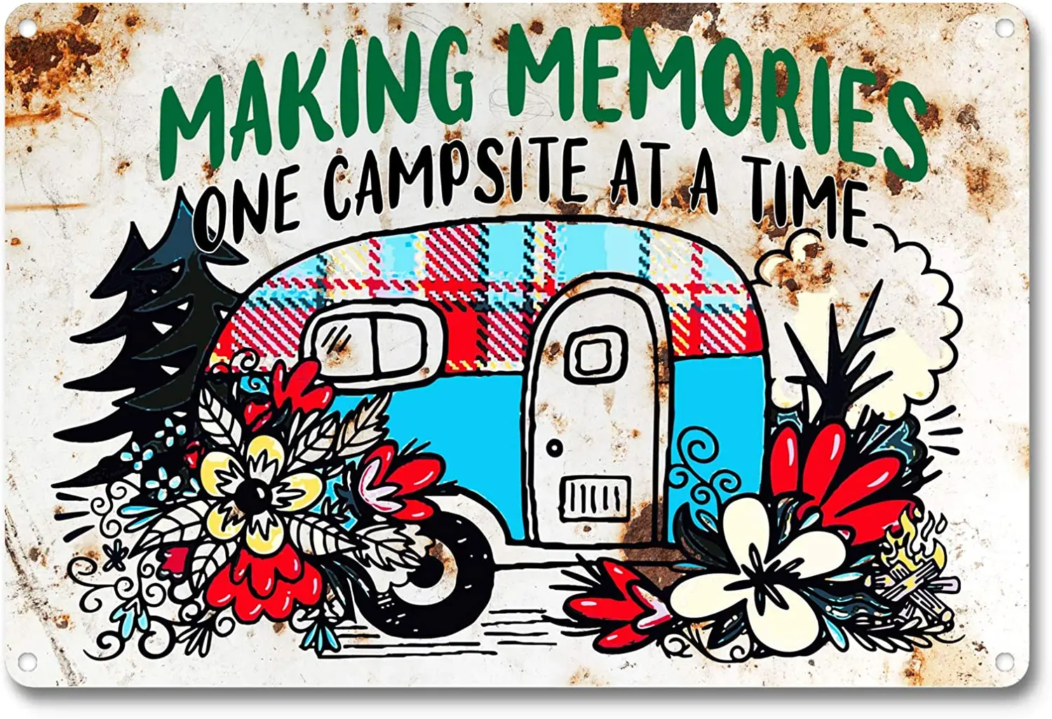 

Making Memories One Campsite at A Time, Funny Camper Quote Camping Retro Farmhouse Metal Tin Decor