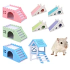 Милая Мини деревянный дом хомяка лестница шиншиллы морская свинка гнездо кровать для маленьких домашних животных маленькие клетка для животных игрушки
