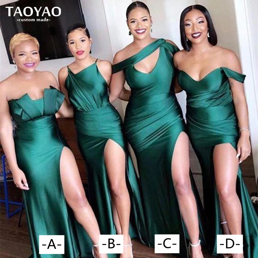 

Sexy Slit Satin Bridesmaid Dress Long Sleeveless Wedding Guest Party Dresses Evening Dress Women Prom Gown Vestidos De Fiesta