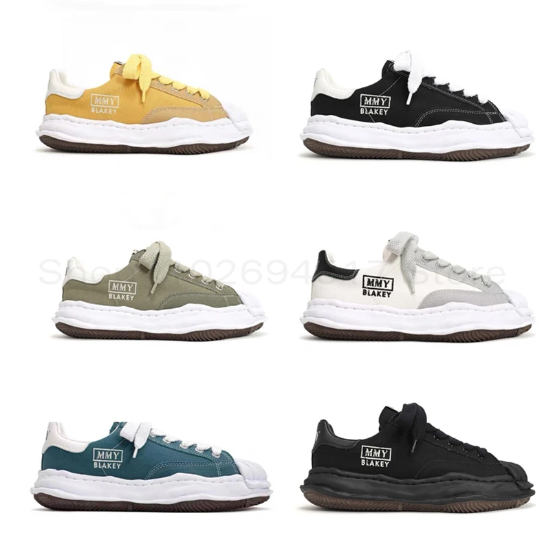 

MMY BLAKEY Low Canvas Sneakers Embroideried Mihara Thick Bottom Couple Board Shoes Lace up Skateboarding Shoes for Men and Women