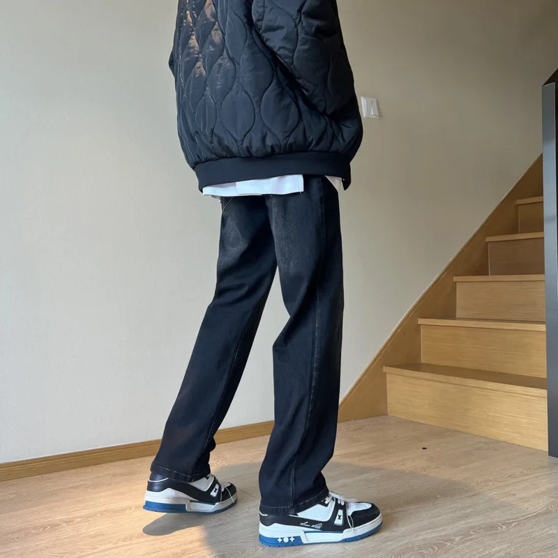 Blue Black Stretch Jeans Men Slim Fashion Casual Straight Jeans Men Streetwear Korean Loose Denim Pants Mens Trousers M-4XL
