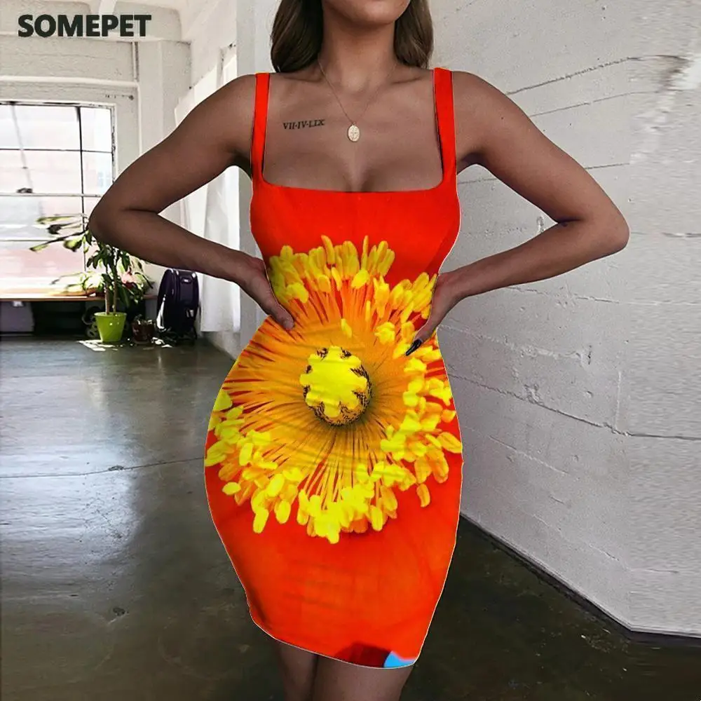 

SOMEPET Poppy Flowers Dress Women Flower Dress Bodycon Dress Sexy Vestido Sexy Party 3d Print Womens Clothing Club New Beach