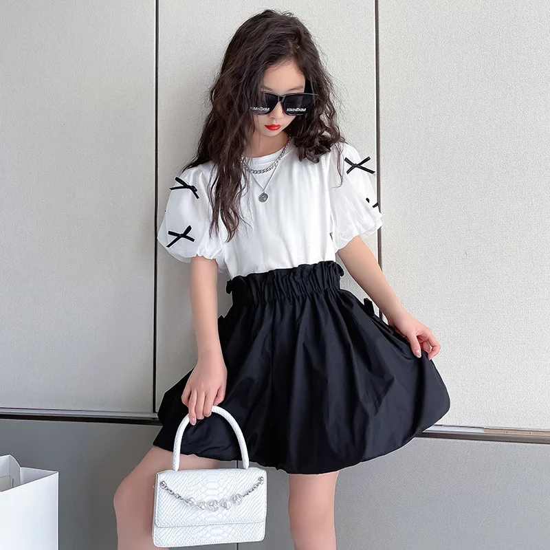 

Summer Kids Girls Clothes Children White Short Sleeve T-Shirt+Pants Teenager Tracksuit Girls Fashion Sets 6 8 9 10 11 12 14Years