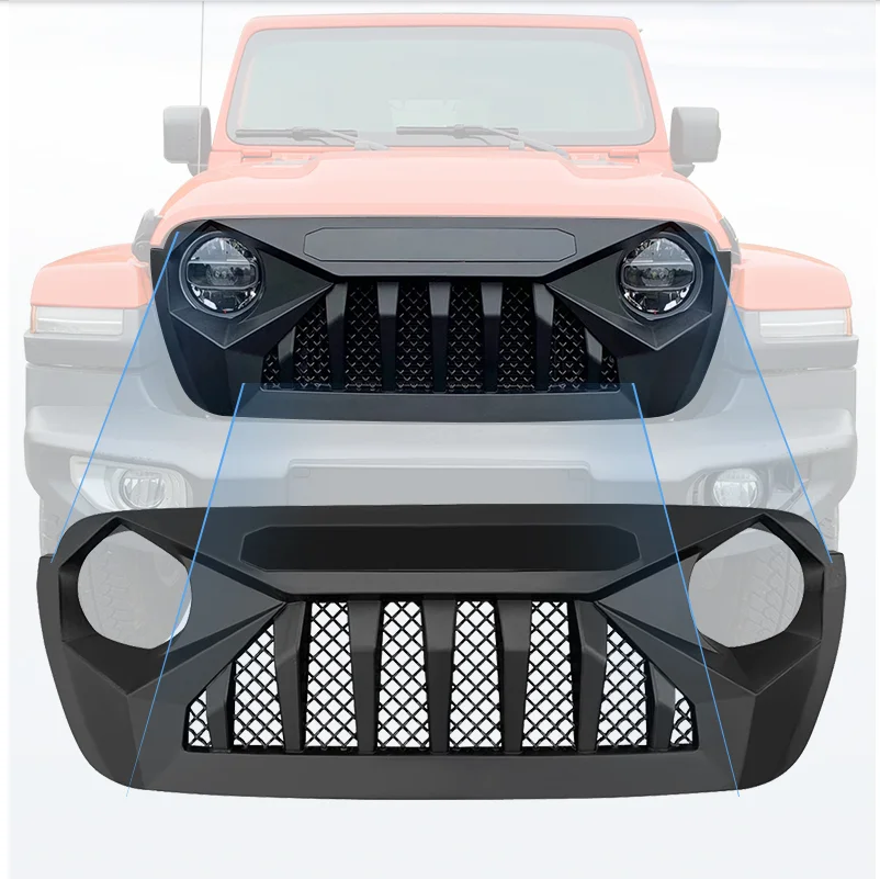 

For Wrangler Gladiator 2018-2023 High Quality ABS With Lamp Front Bumper Grille Racing Grills Around Trim