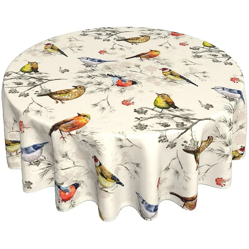 

Bird Tablecloth Summer 60 Inch Round Tablecloth with Birds Rustic with Wrinkle Resistant for Party Picnic Tabletop
