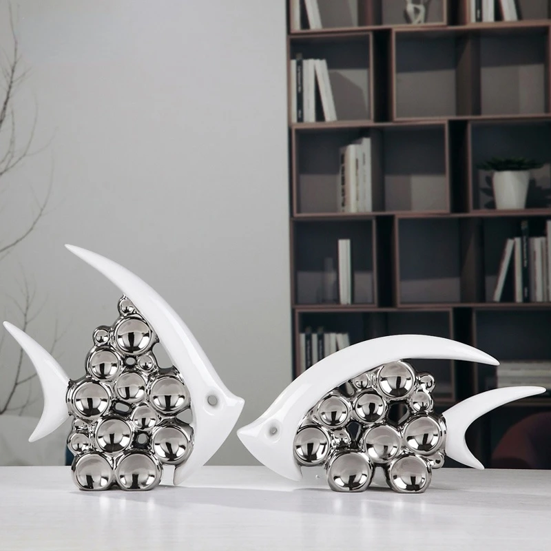 

Посеребренная пара, поцелуй, ваза в виде рыбы, современная Европейская Керамическая отделка, украшение для офиса, дома, гостиной