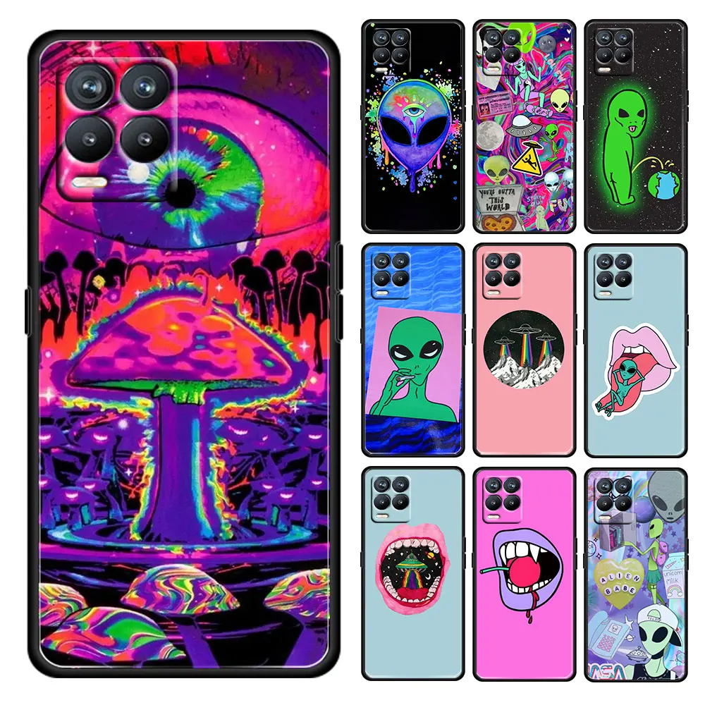 

Aesthetics Cartoon alien space Soft Shockproof Black Phone Case For OPPO Realme Narzo 30 50 8 7 Pro 8i 6 5 3 2 Global 5G Coque