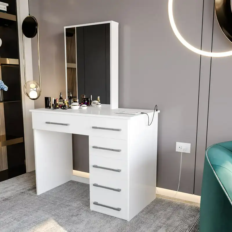 

Genette White Painted Vanity Table, USB Port, for Bedroom