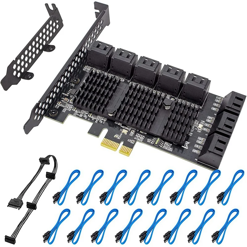 

PCIE SATA Card 16 Port with 16 SATA Cable,6 Gbps SATA 3.0 Controller PCI Express Expansion Card with Low Profile Bracket