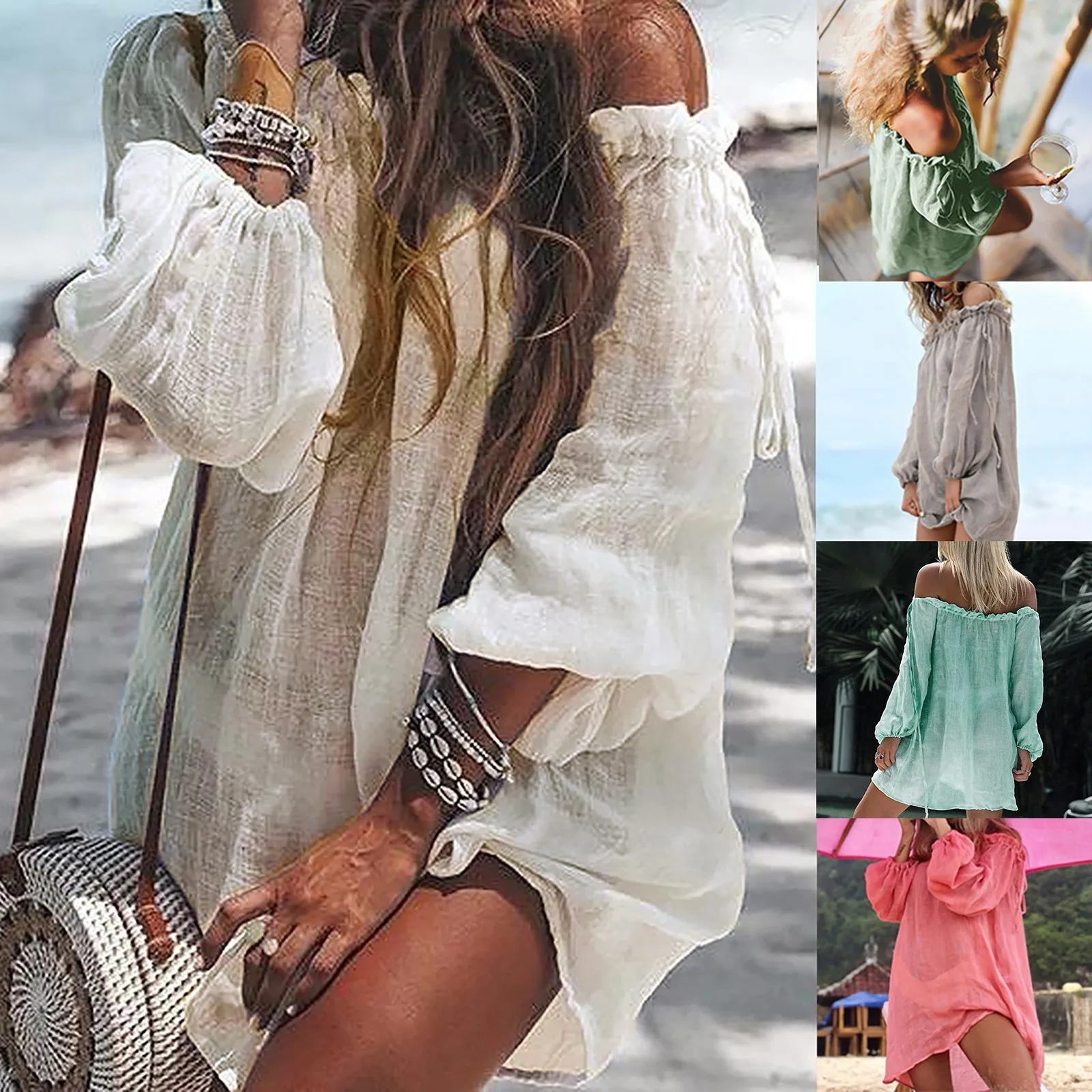 Summer Dress Shoulder Swimwear Beach Up Blouse Off Cover Women Bikini Wear Swimwears  Set beach cover up