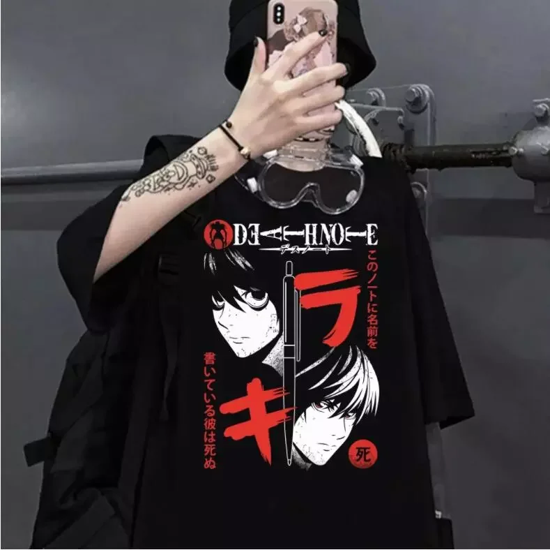 

NEW IN Note T-Shirts for Men Anime Printed Tee Shirt Crew Neck Short Sleeve japanese T Shirts couple Clothes Unisex Harajuku Top
