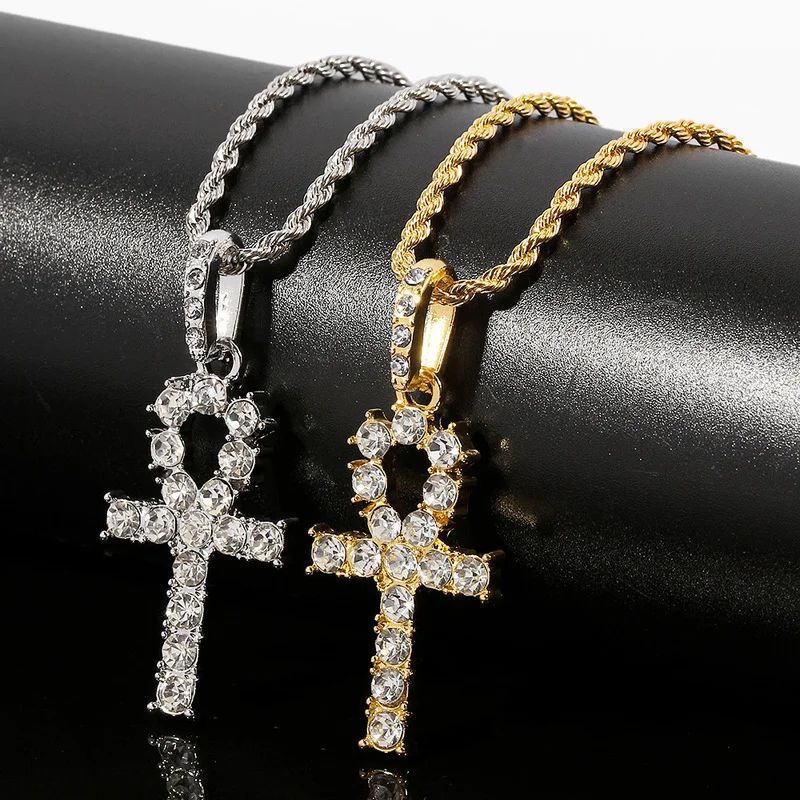 

Cross Pendant Necklace Men Ladies Rose Gold Praying Jesus Snail Chain Zircon Wax Set Gold Plated Jewelry Necklace